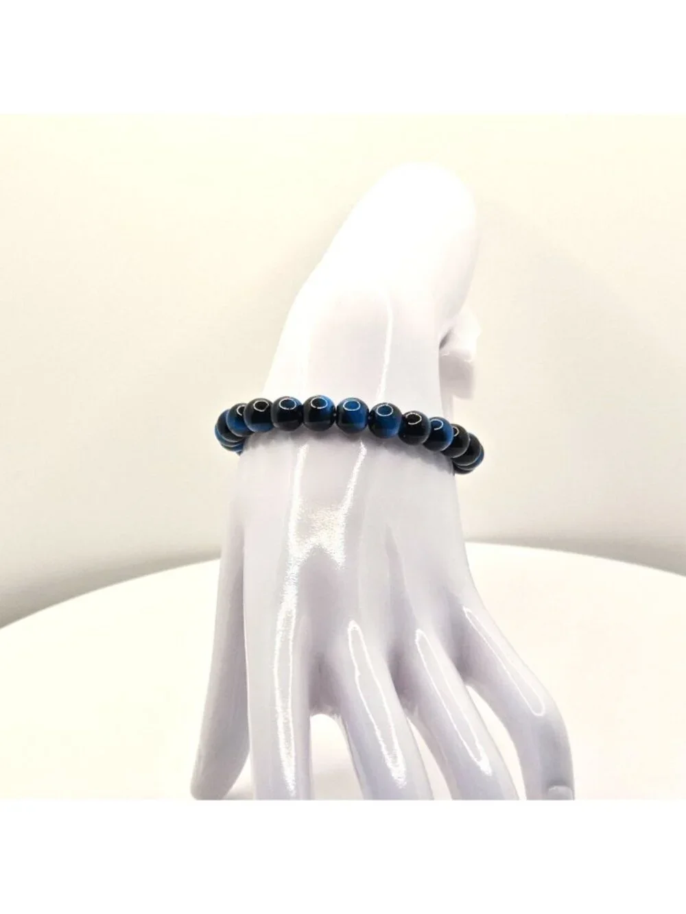 Men's Stretch Bracelet With Polished Deep Blue And Black Beads Minimalist Style